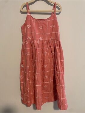 Girls' Coral Pink Embroidered Sundress with Adjustable Straps
